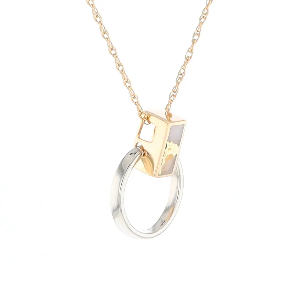 Gold Quartz Necklace Rectangle Inlaid Circle Knocker Design Pendant