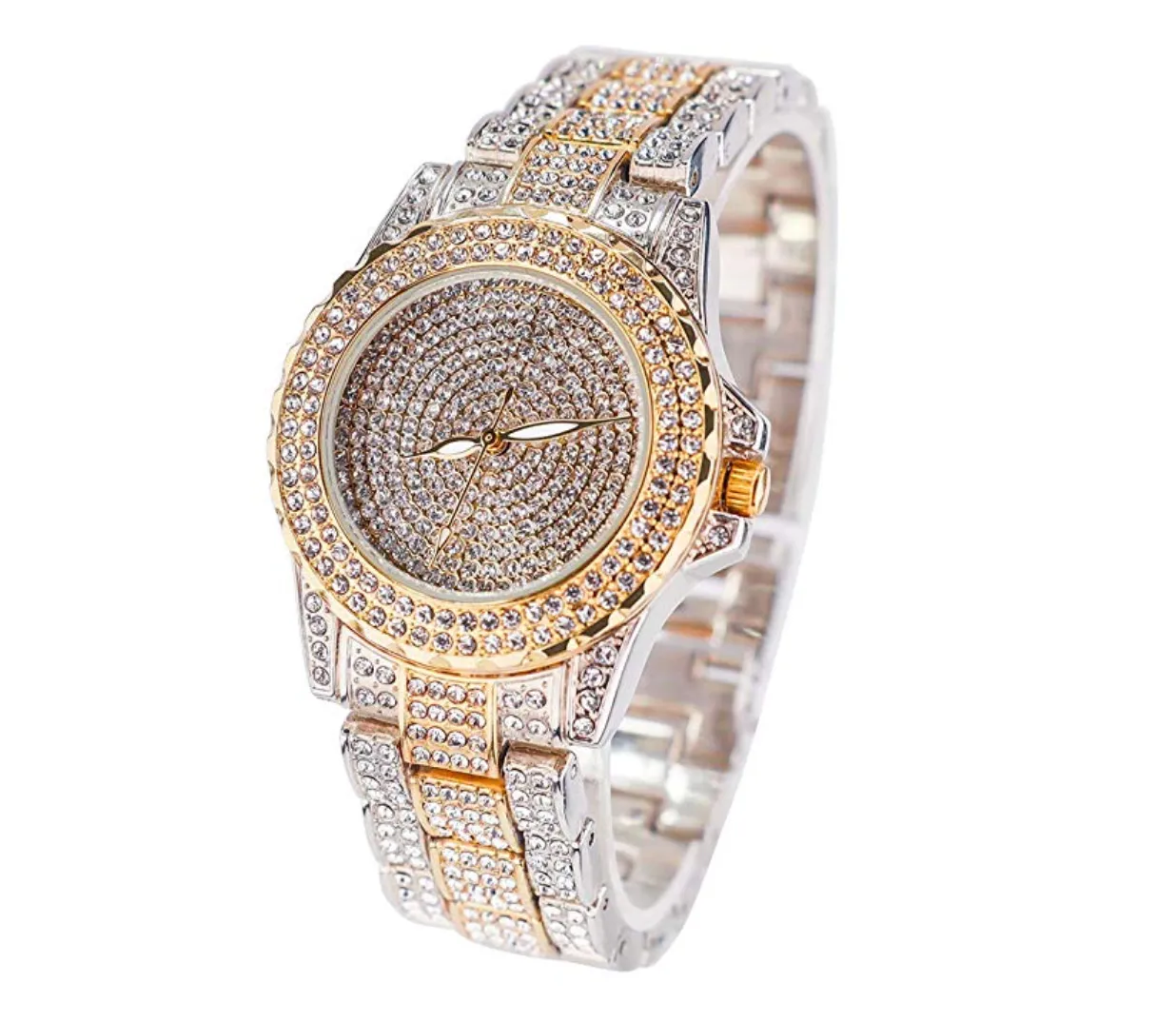Gold Silver Two Tone Watch Simulated Diamond Watch Hip Hop Jewelry Bust Down Iced Out Watch Bling