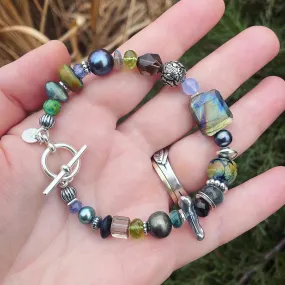 Green and Gray Multi Beaded Bracelet