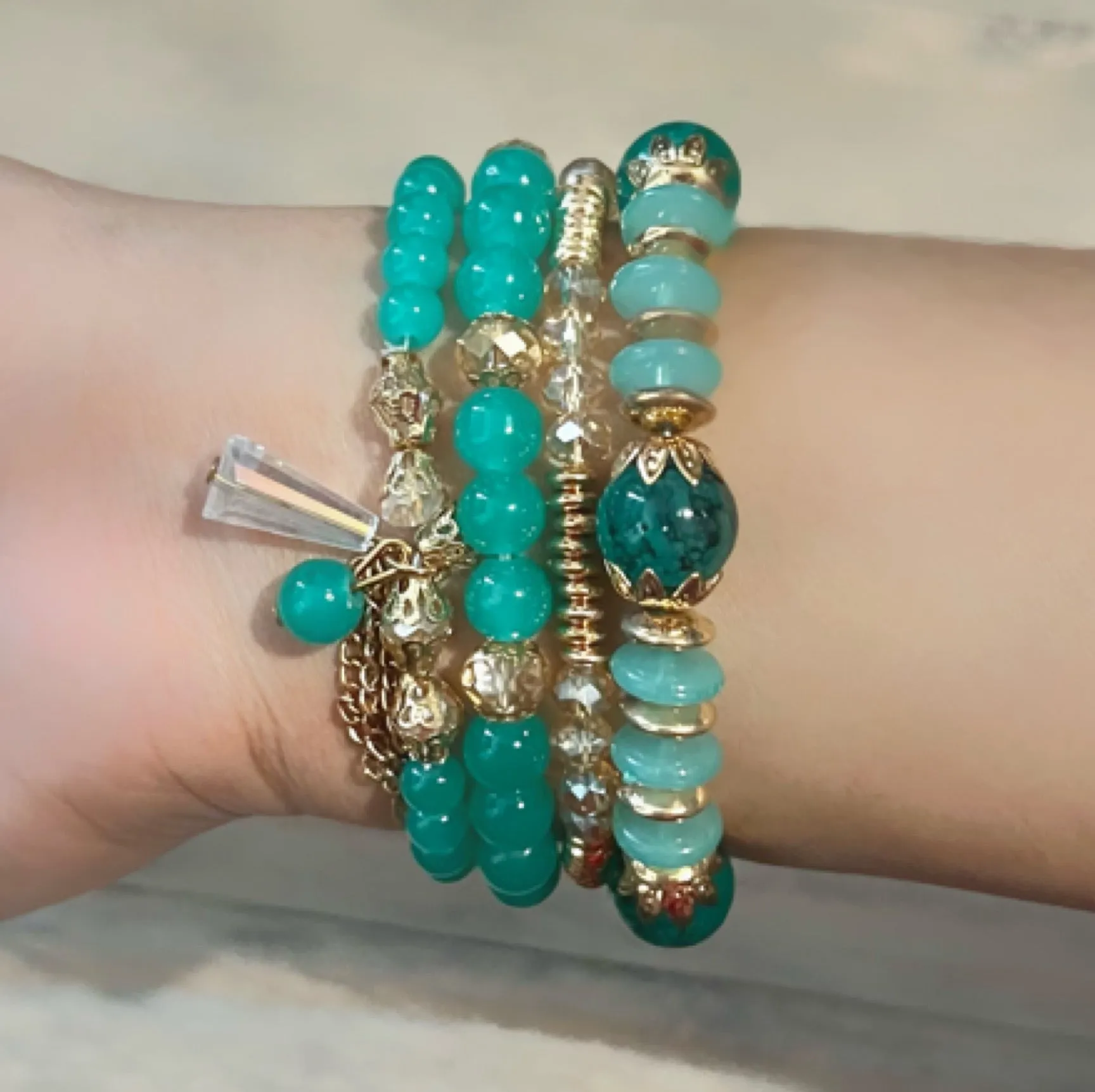 Green Beaded Bracelet Set