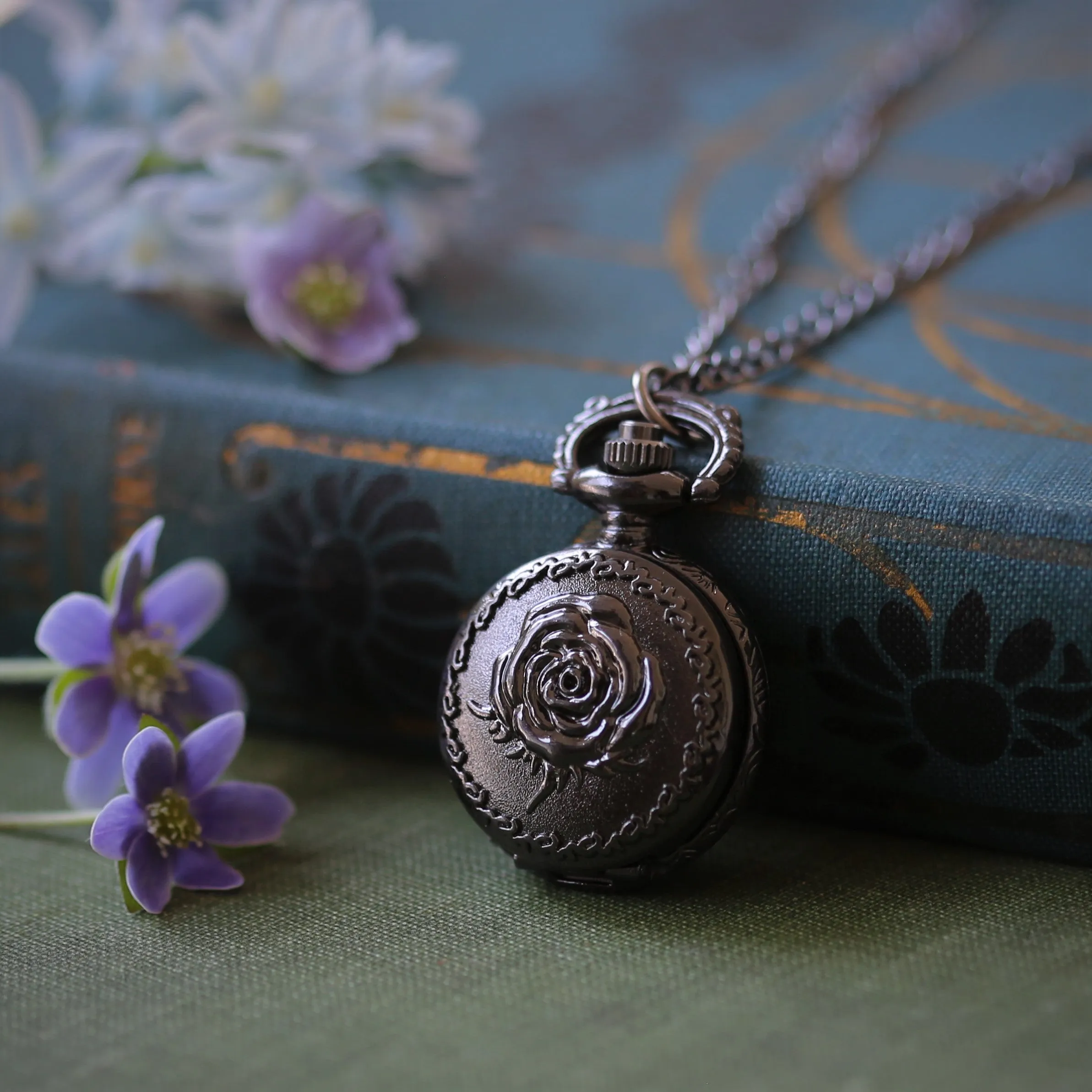 Gunmetal Battery Pocket Watch Necklace - Choose From Three Styles