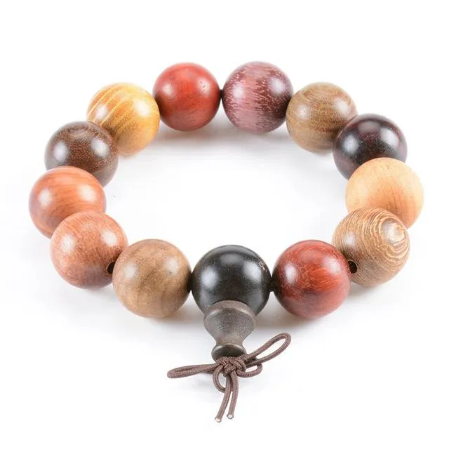 Hand-polished Multi-colored Sandalwood Beaded Mala Bracelet