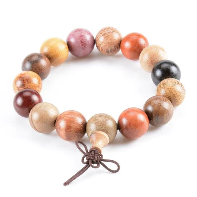 Hand-polished Multi-colored Sandalwood Beaded Mala Bracelet
