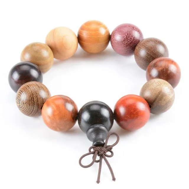 Hand-polished Multi-colored Sandalwood Beaded Mala Bracelet