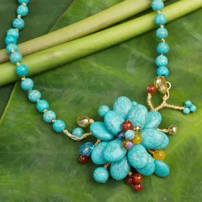 Handcrafted Floral Quartz and Carnelian Necklace - Amsonia in Bloom | NOVICA