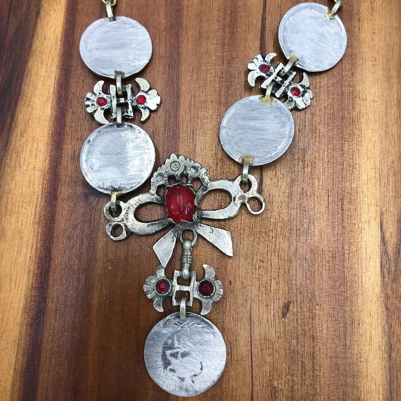 Handmade Vintage Coins Tribal Choker With Stone