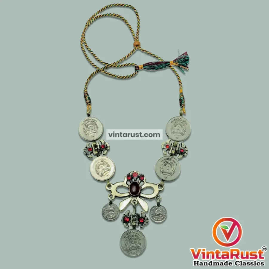 Handmade Vintage Coins Tribal Choker With Stone