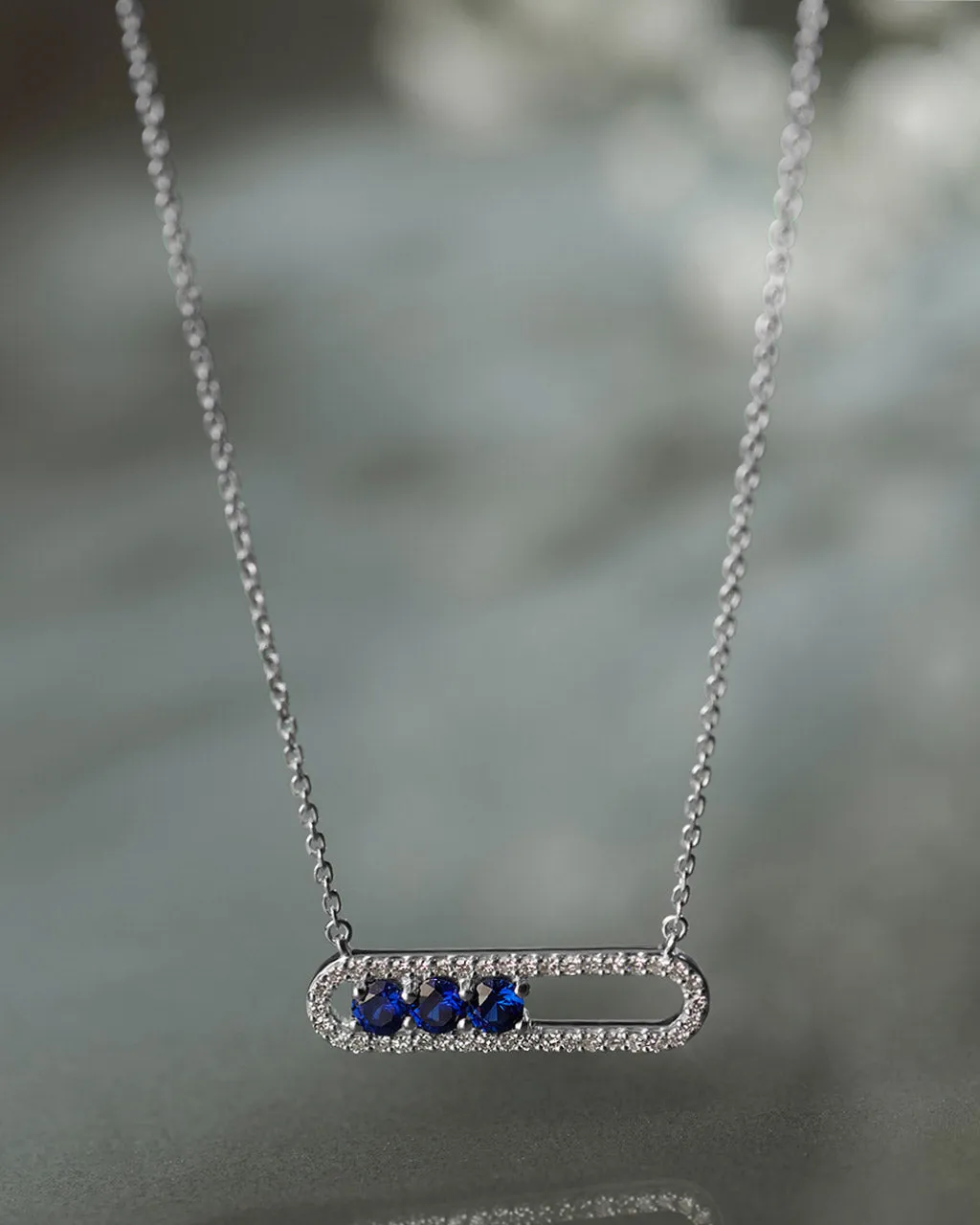 Horizontal Paperclip Necklace In Blue