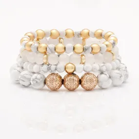Howlite Rose Gold Bracelet with Howlite and White Jade Bracelet
