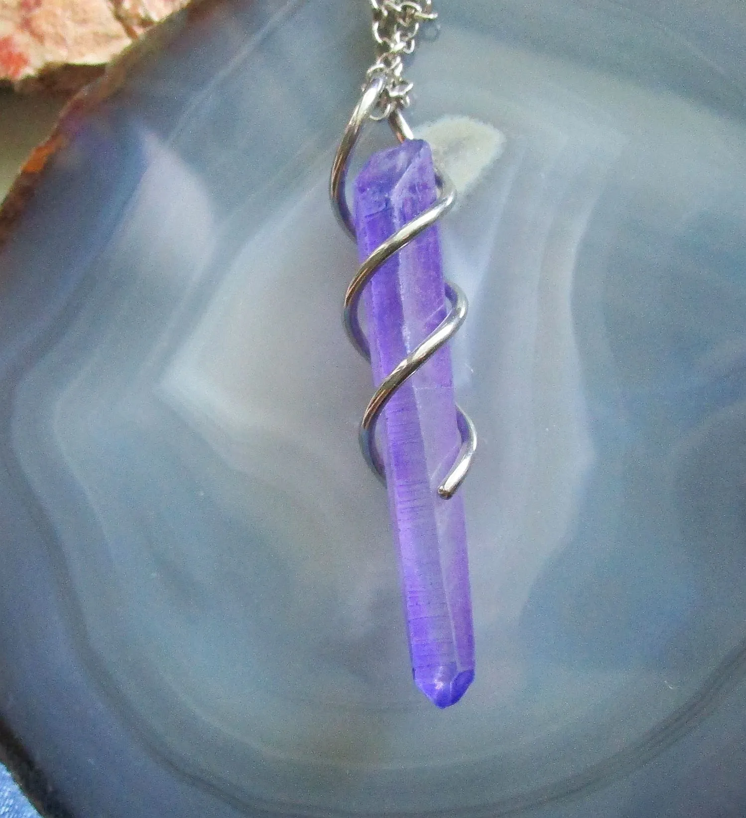 Indigo Violet Mystic Quartz Crystal Pendant Necklace