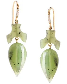 Jade, Nephrite, and Diamond Acorn Drop Earrings