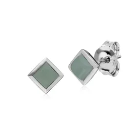 Jade Ohrring, Sterlingsilber Einfaches Jade Blende Quadrat