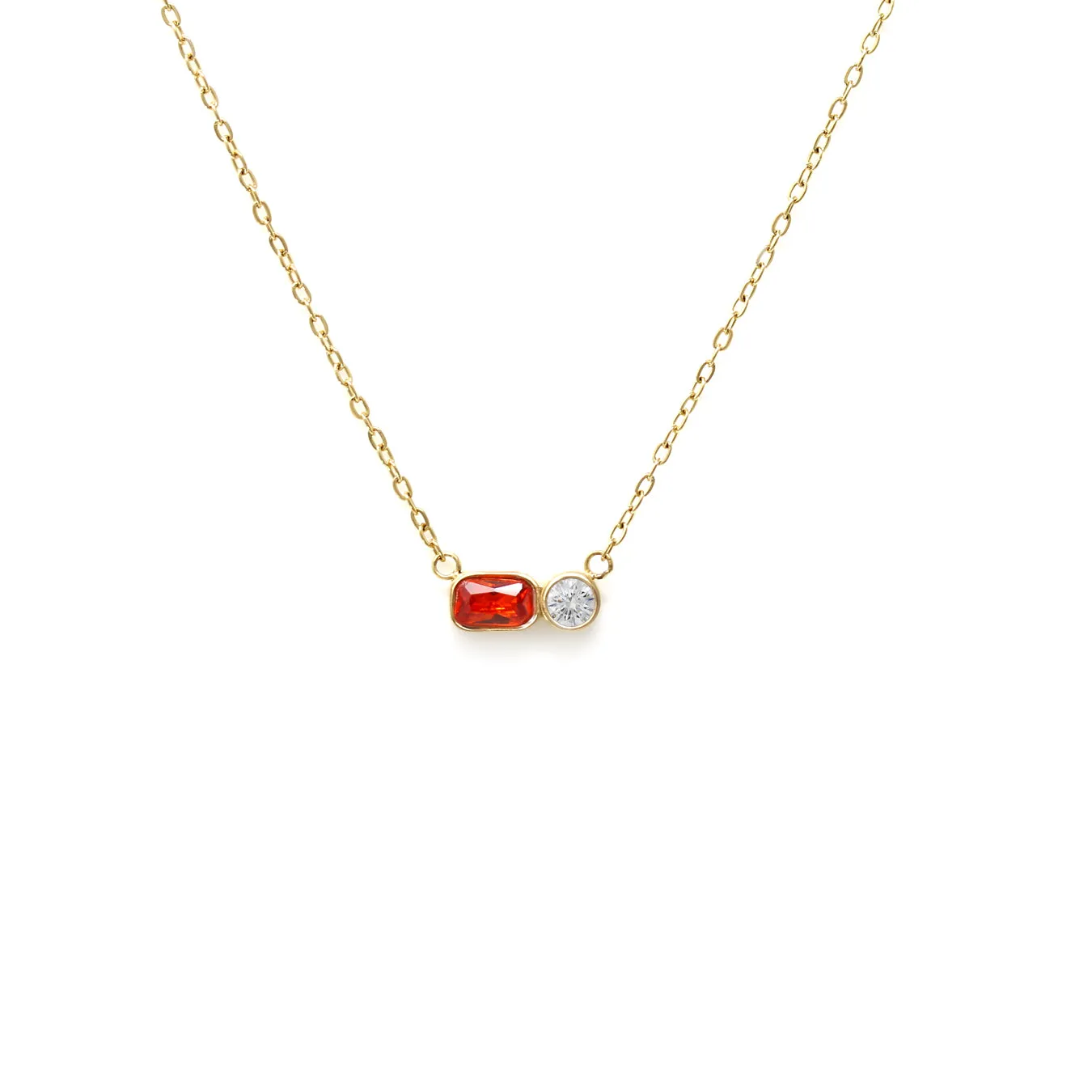 January Garnet Birthstone Necklace - Yellow Gold