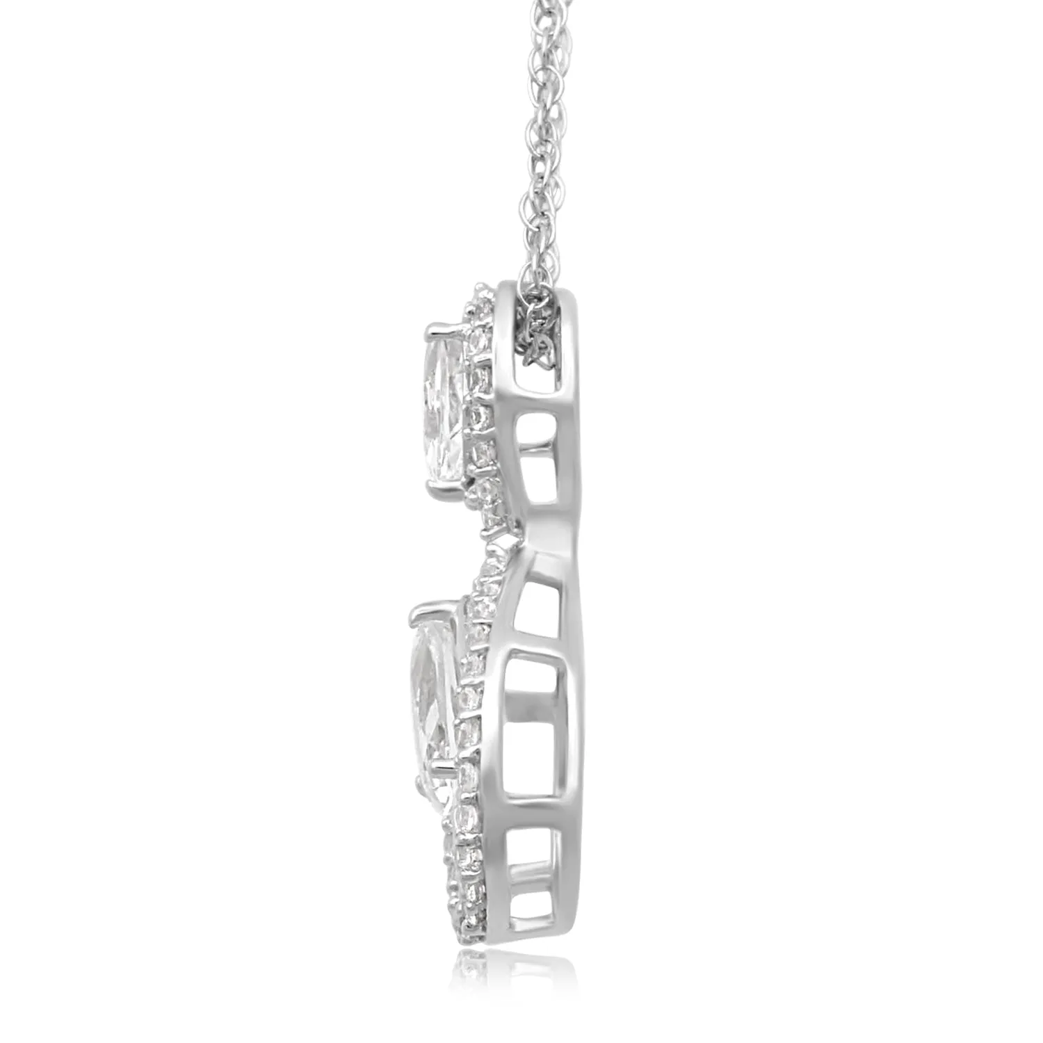 Jewelili Sterling Silver with Pear and Round Created White Sapphire Teardrop Pendant Necklace