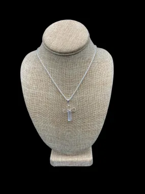 Jewelry Sterling Wire Wrapped Pendant Quartz Crystal Cross Design