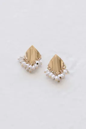 Joss Diamond Shape Pearl Drop Earrings Gold