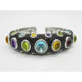 Judith Ripka Multi Gem Cuff Bracelet Sterling Silver