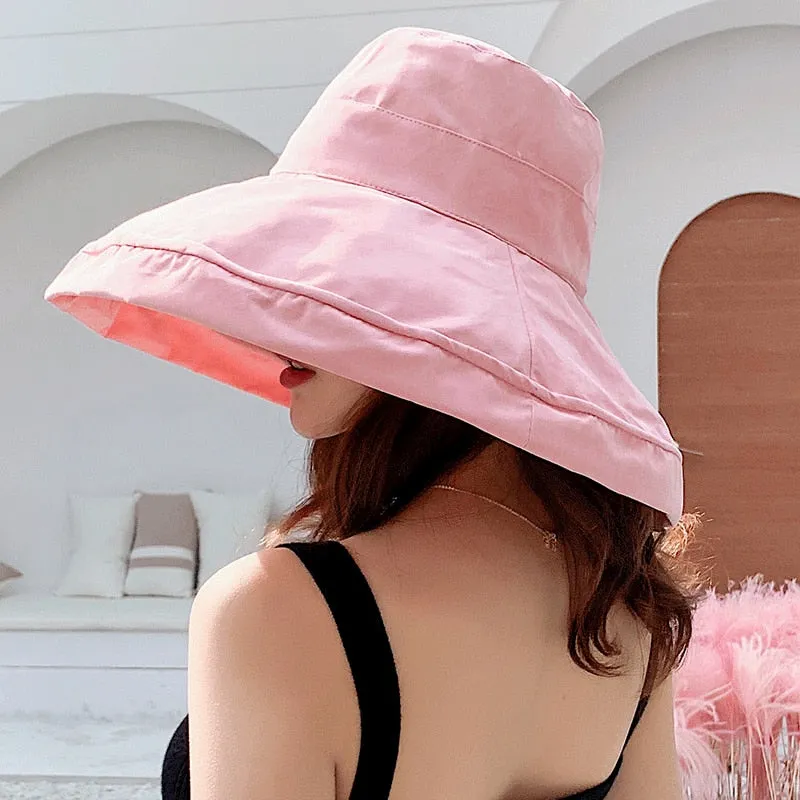 K34 Women's hat Bucket hat Fashion Panama Anti-UV Summer Hat Big Brim Hat Double-Sided Fisherman Hat Sun Protection Sun Visor