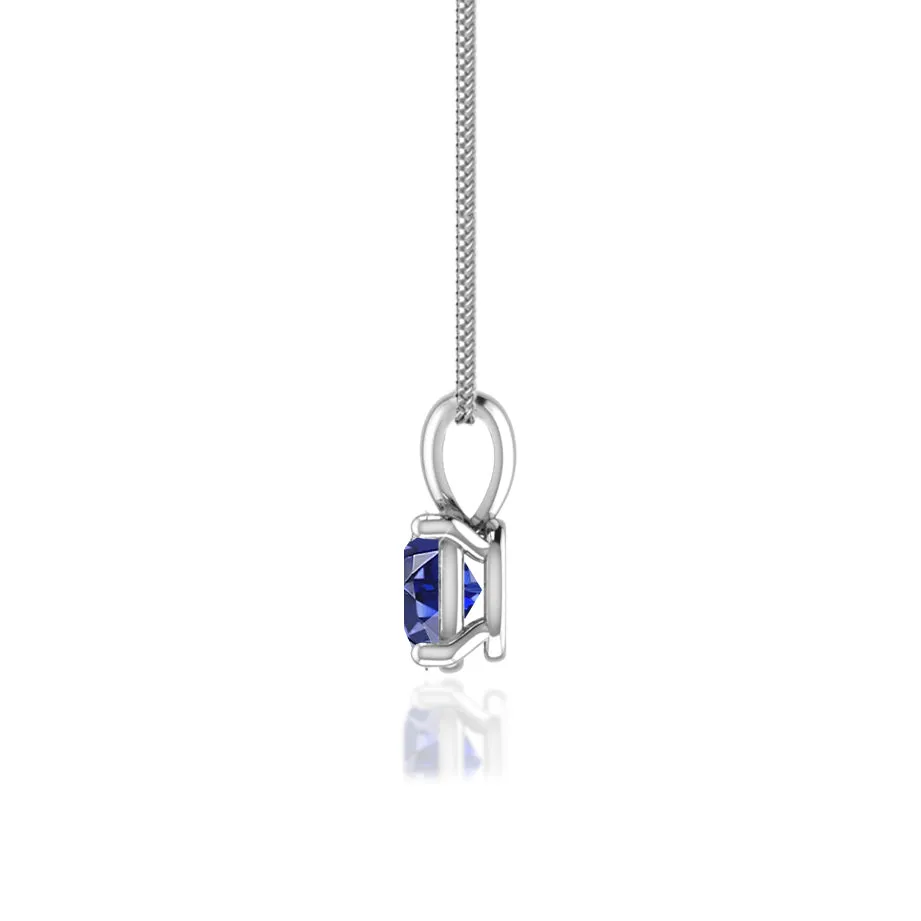 LILA - Oval Blue Sapphire 4 Claw Drop Pendant 18k White Gold