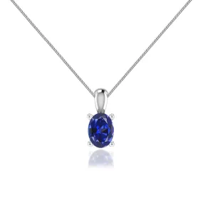 LILA - Oval Blue Sapphire 4 Claw Drop Pendant 18k White Gold