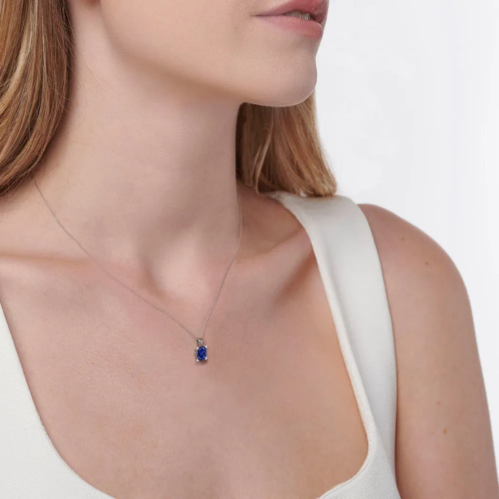 LILA - Oval Blue Sapphire 4 Claw Drop Pendant 18k White Gold