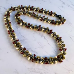 Magus Beaded Chain Necklace Kit with Video Class - Gunmetal Gold Starlight Garnet and Eggshell