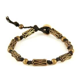 Mens Black Waxed Linen Beaded Bracelet