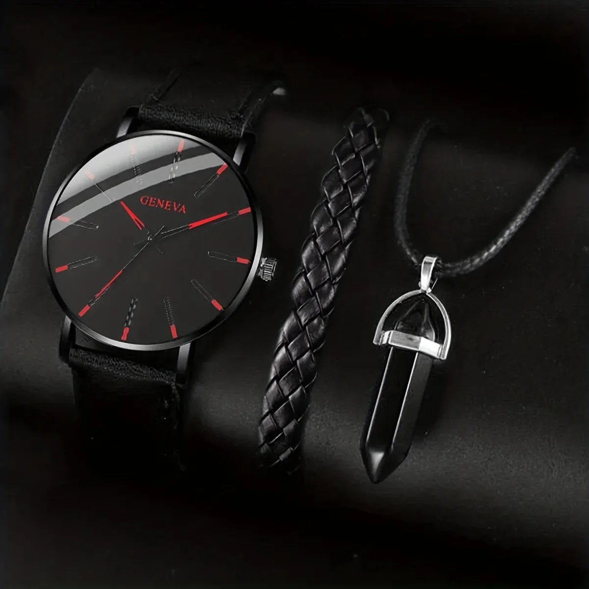 Men's Quartz Watch Set with Bracelet and Necklace - 1 Piece Each