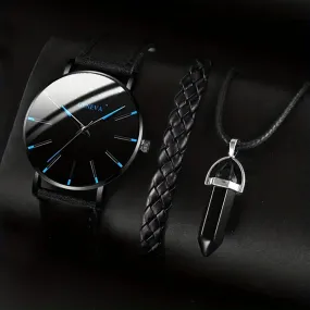 Men's Quartz Watch Set with Bracelet and Necklace - 1 Piece Each