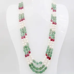 Multi Gemstone Layered Necklace Aventurine Quartz Beads Necklace Fresh Water Pearl Beads Necklace Ruby Beads Layered Necklace SKU: 6143077