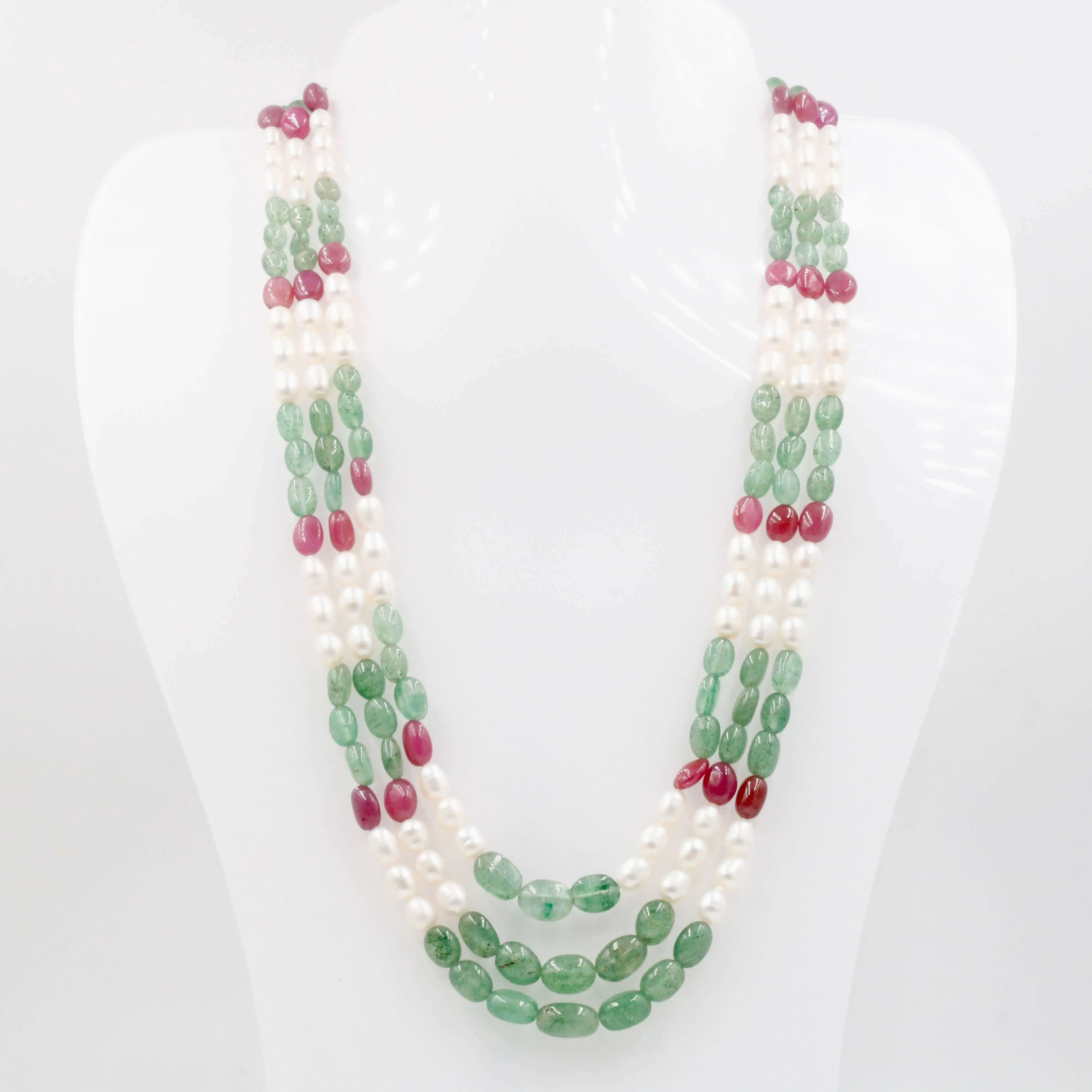 Multi Gemstone Layered Necklace Aventurine Quartz Beads Necklace Fresh Water Pearl Beads Necklace Ruby Beads Layered Necklace SKU: 6143077