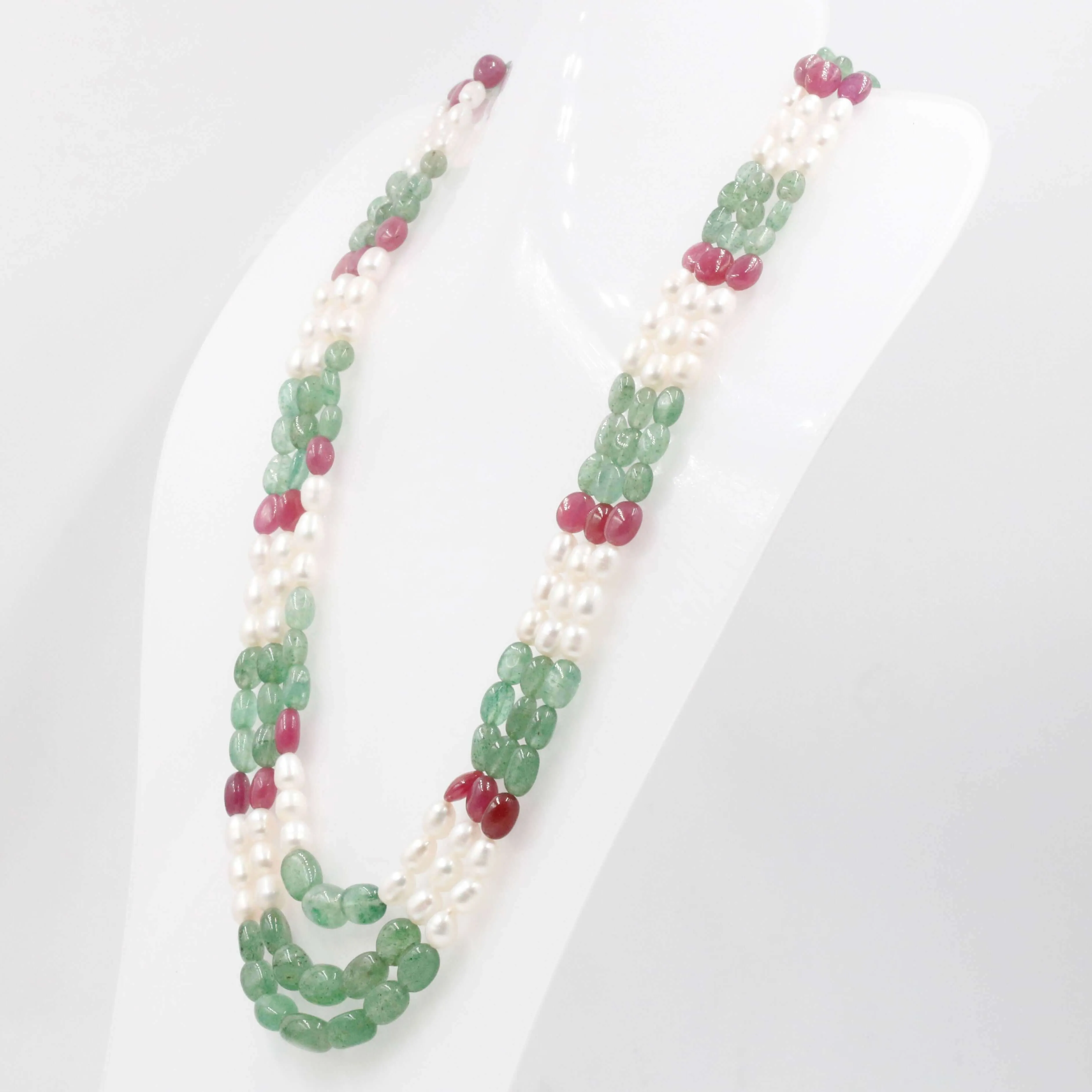 Multi Gemstone Layered Necklace Aventurine Quartz Beads Necklace Fresh Water Pearl Beads Necklace Ruby Beads Layered Necklace SKU: 6143077