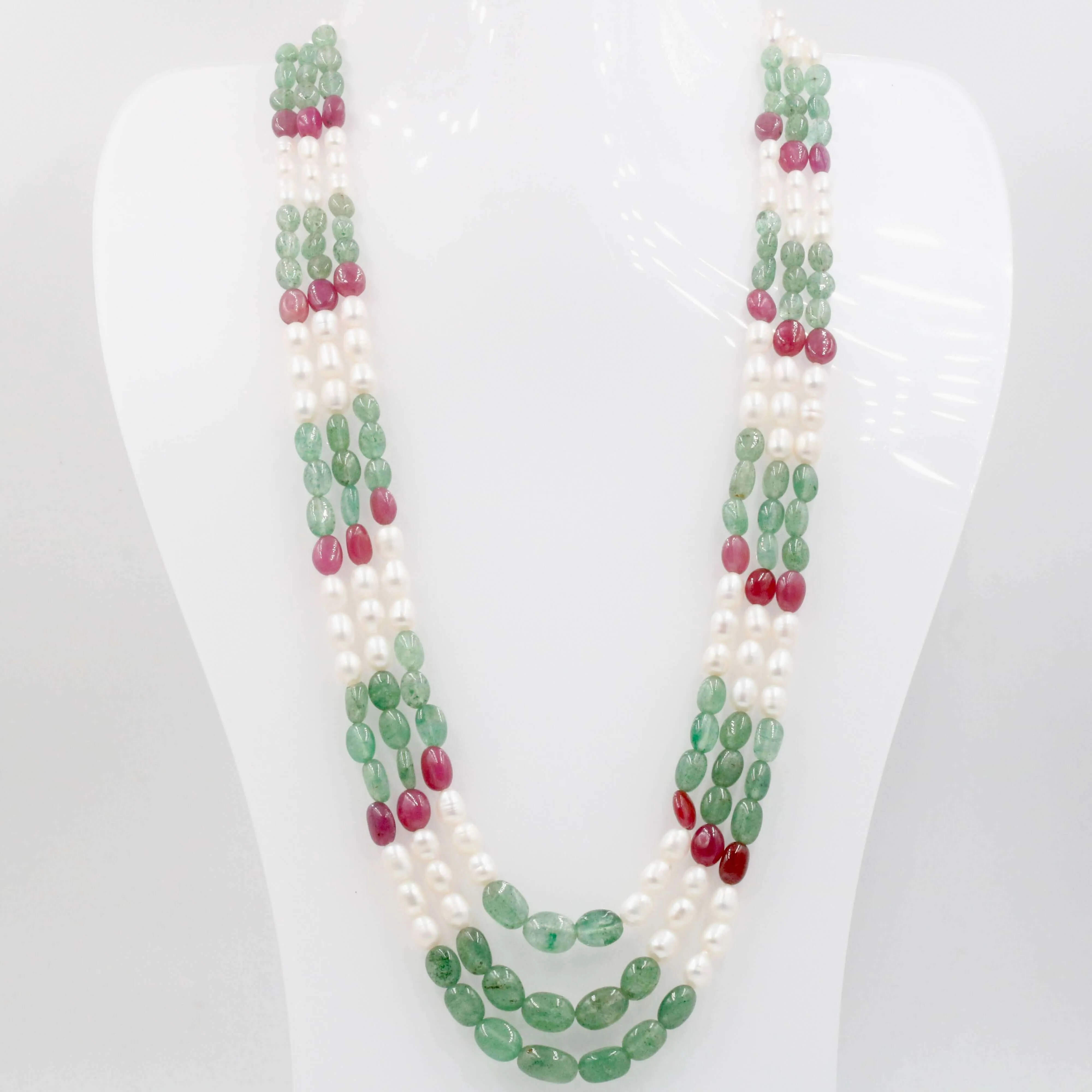 Multi Gemstone Layered Necklace Aventurine Quartz Beads Necklace Fresh Water Pearl Beads Necklace Ruby Beads Layered Necklace SKU: 6143077