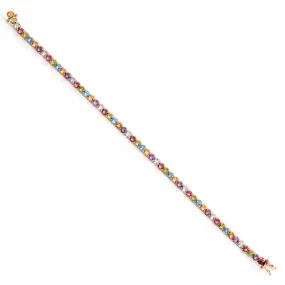 Multiple Gemstone Topaz Tourmaline Peridot Sleek Fixed Flexible 18k Gold Bracelet