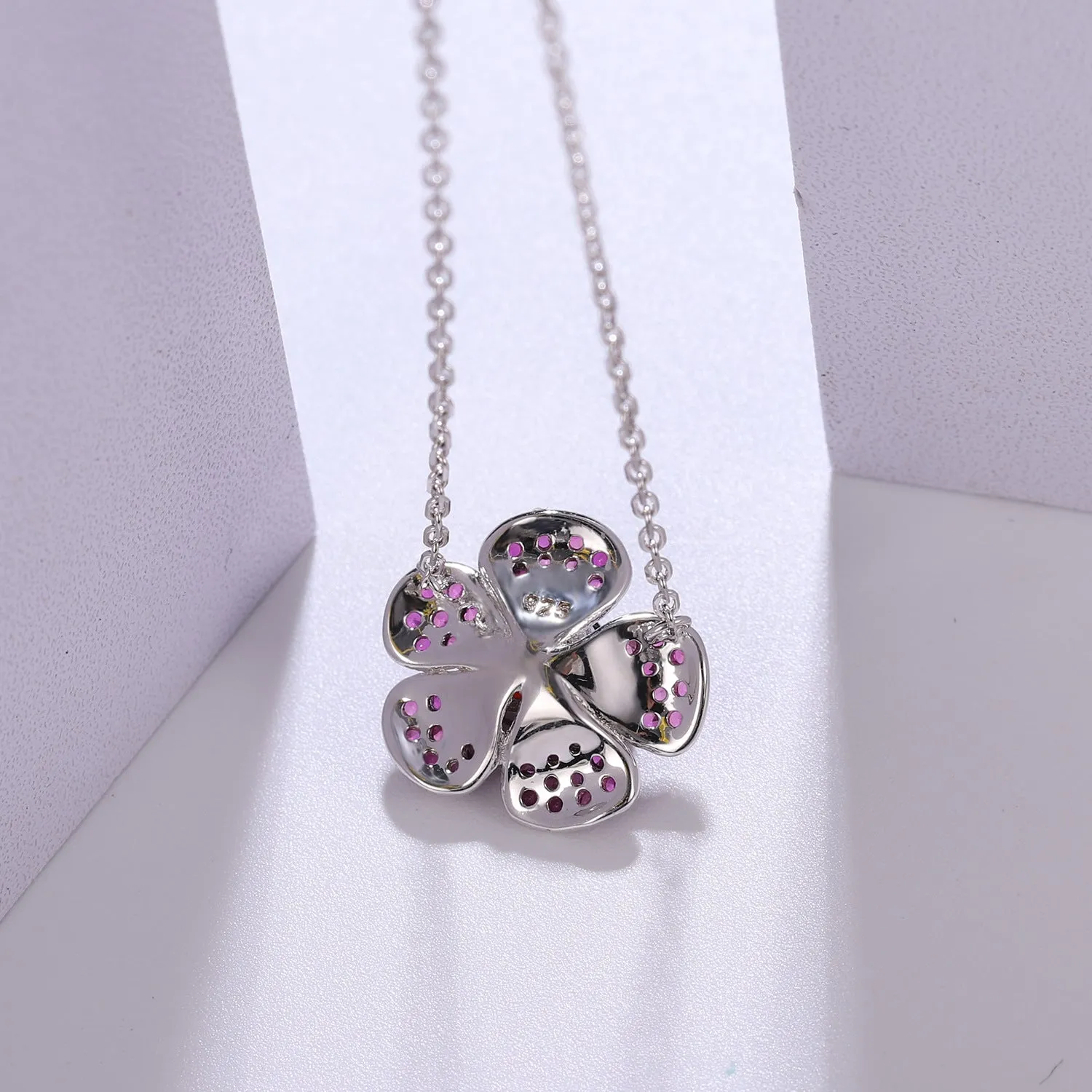 Natural Amethyst Design Colourful Gemstone Flower Pendant  Silver Necklace for Women