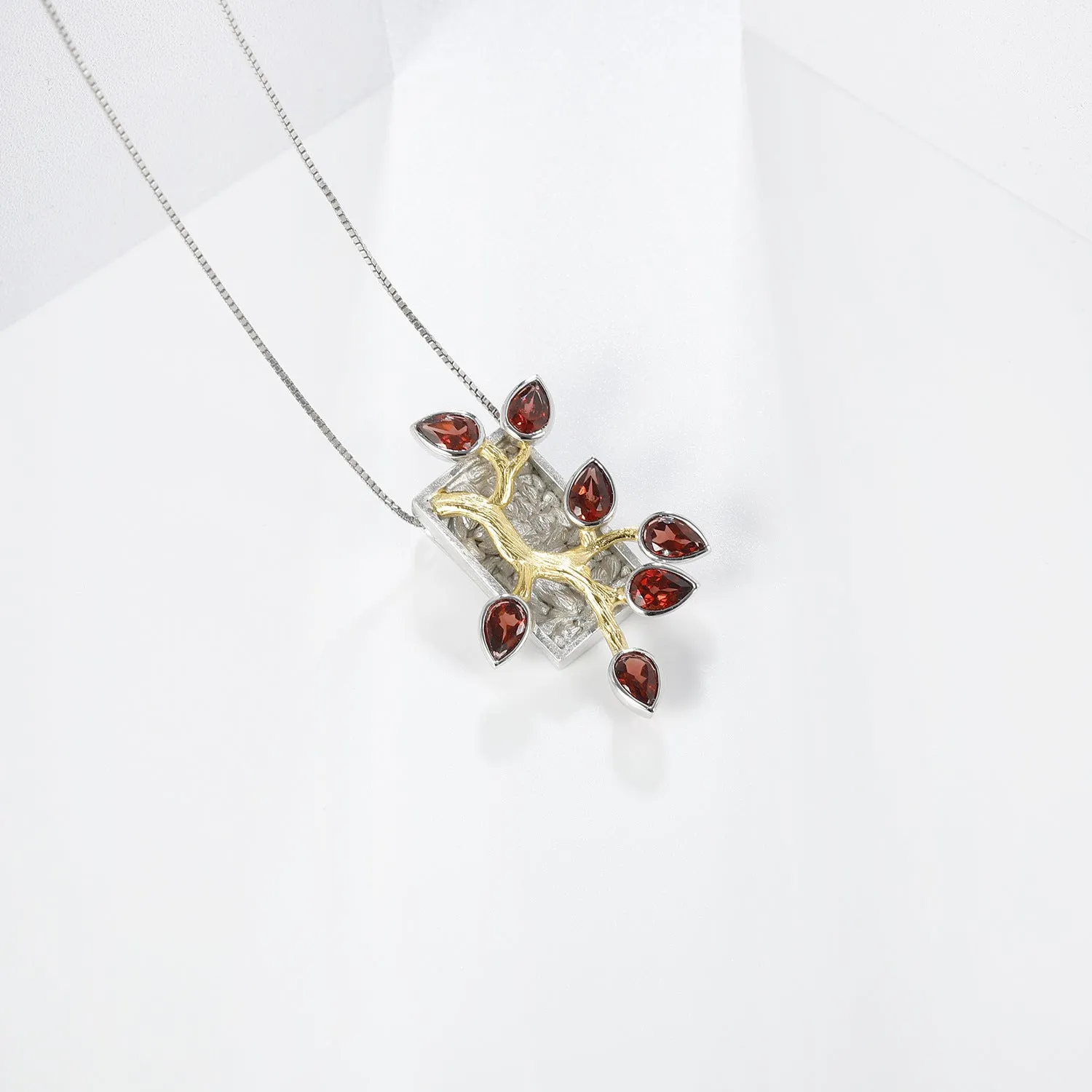 Natural Colourful Gemstones Flower Branch Jade Leaf Pendant Silver Necklace for Women