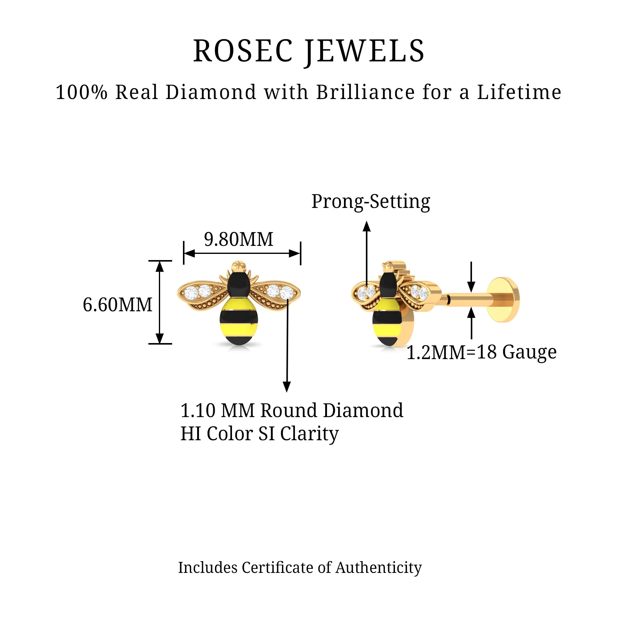 Natural Diamond Honey Bee Cartilage Earring
