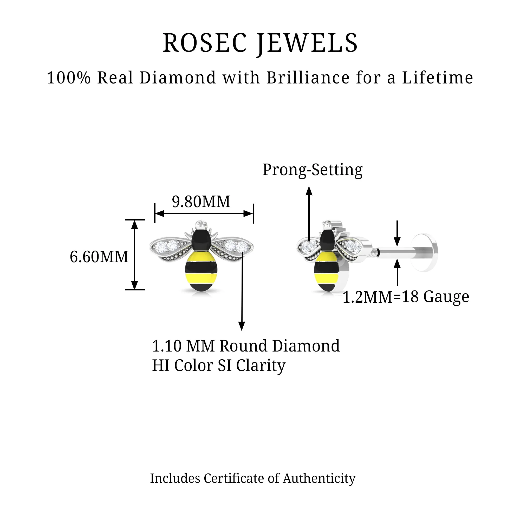 Natural Diamond Honey Bee Cartilage Earring