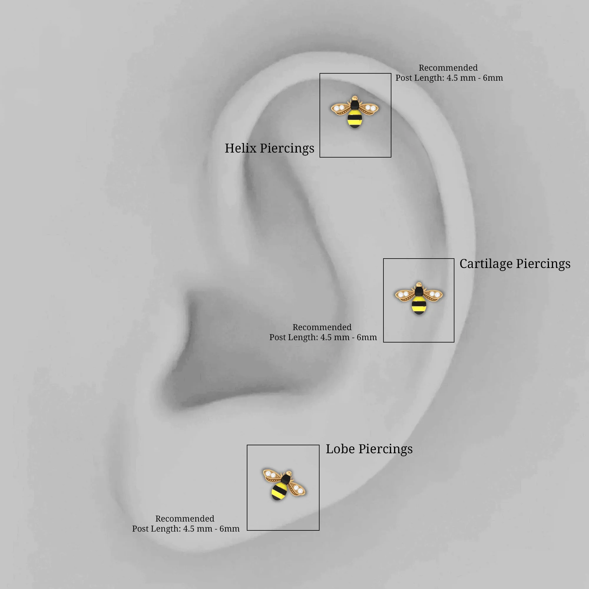 Natural Diamond Honey Bee Cartilage Earring