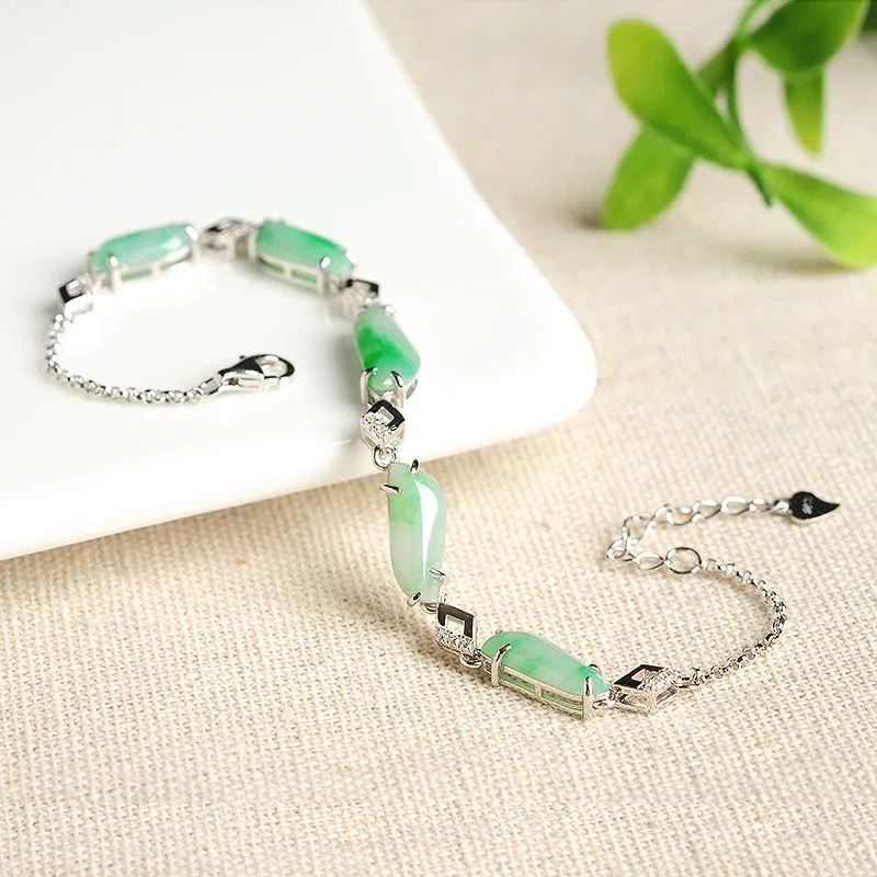 Natural Jade Bracelet Jadeite Silver Bracelet BT106