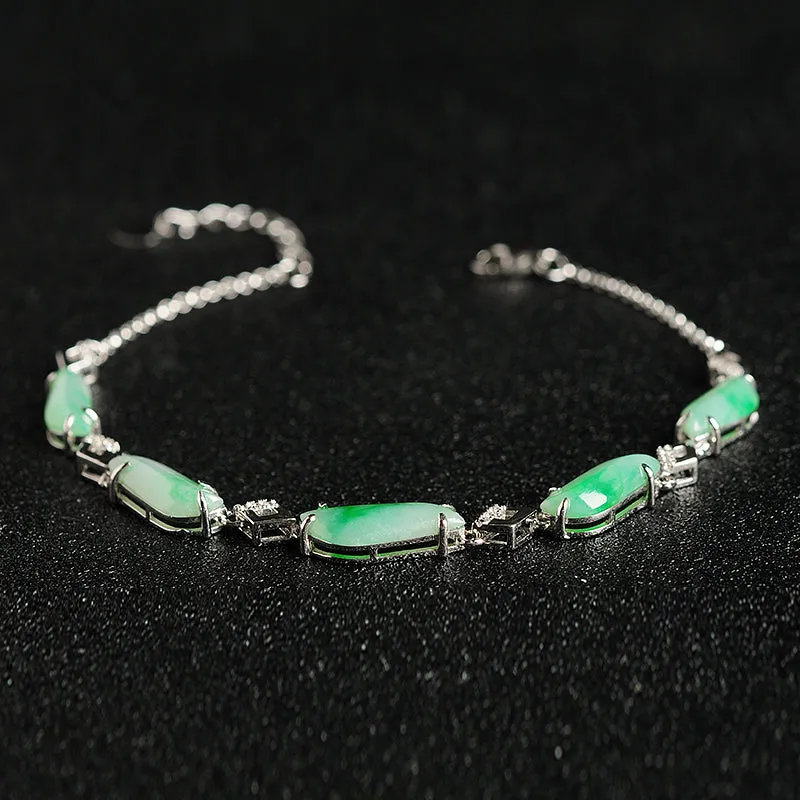 Natural Jade Bracelet Jadeite Silver Bracelet BT106
