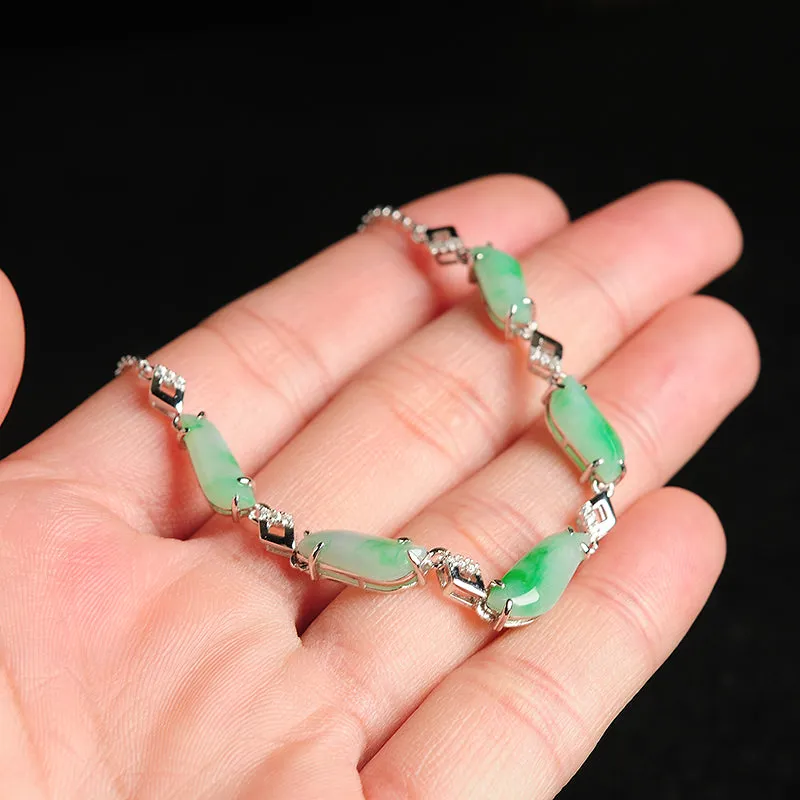 Natural Jade Bracelet Jadeite Silver Bracelet BT106