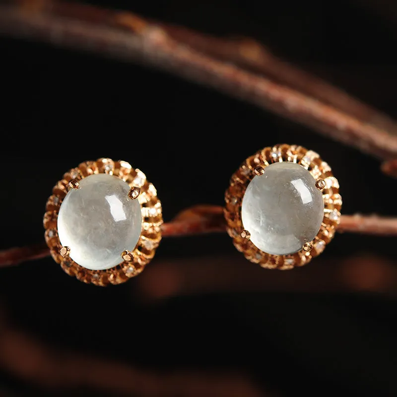 Natural Jade Earrings Jadeite Gold Earrings EG14