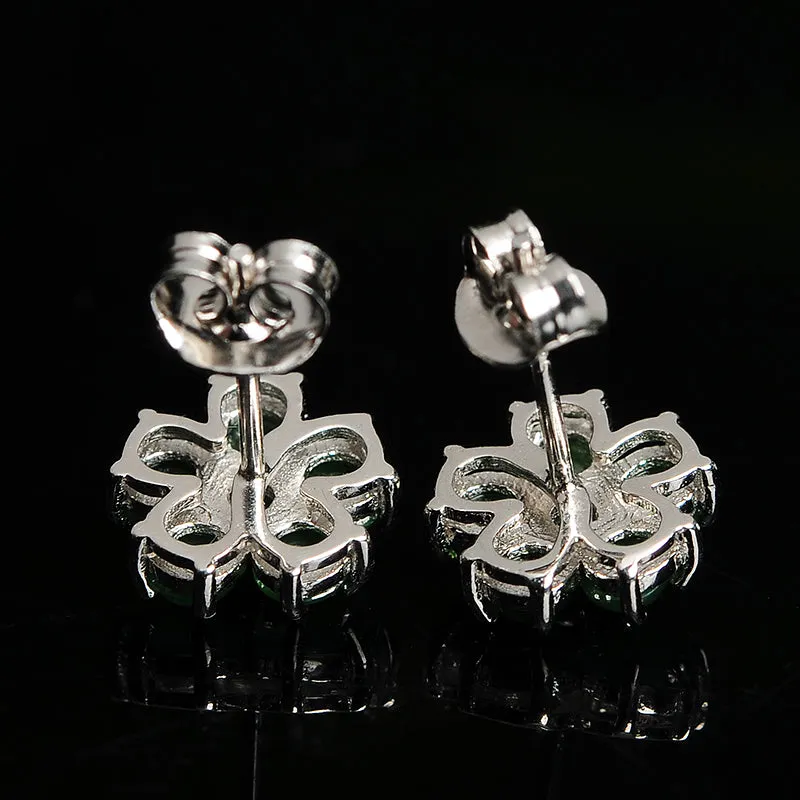 Natural Jade Earrings Jadeite Silver Flower Earrings WE4