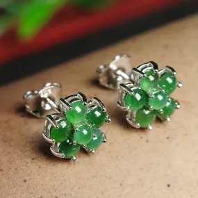 Natural Jade Earrings Jadeite Silver Flower Earrings WE4