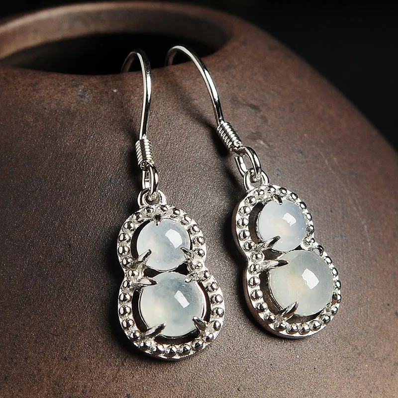 Natural Jade Earrings Jadeite Silver Gourd Earrings WE12