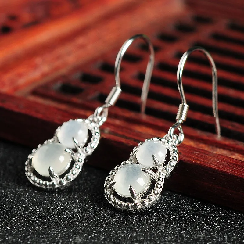 Natural Jade Earrings Jadeite Silver Gourd Earrings WE12