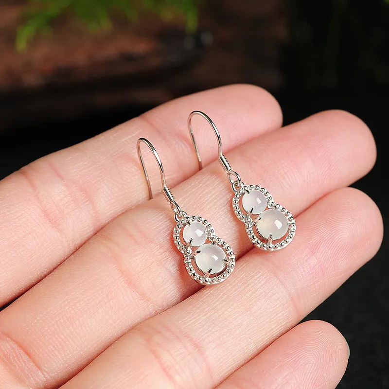 Natural Jade Earrings Jadeite Silver Gourd Earrings WE12