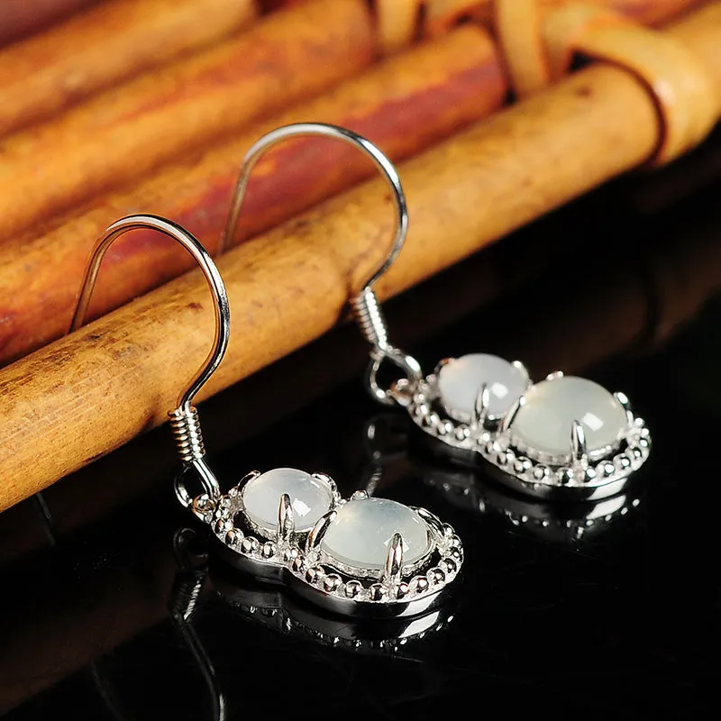Natural Jade Earrings Jadeite Silver Gourd Earrings WE12