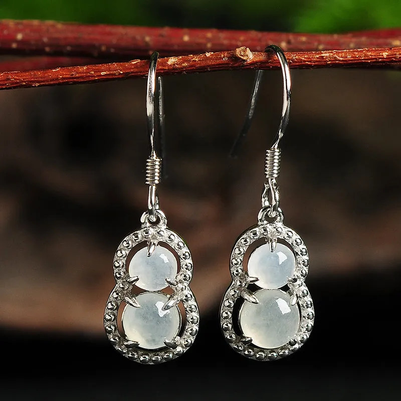Natural Jade Earrings Jadeite Silver Gourd Earrings WE12